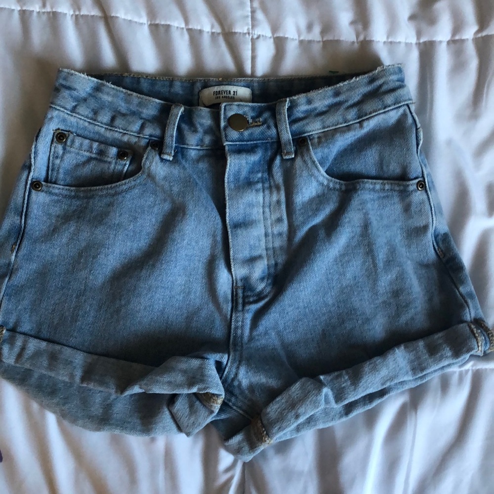 high waisted denim cuffed shorts